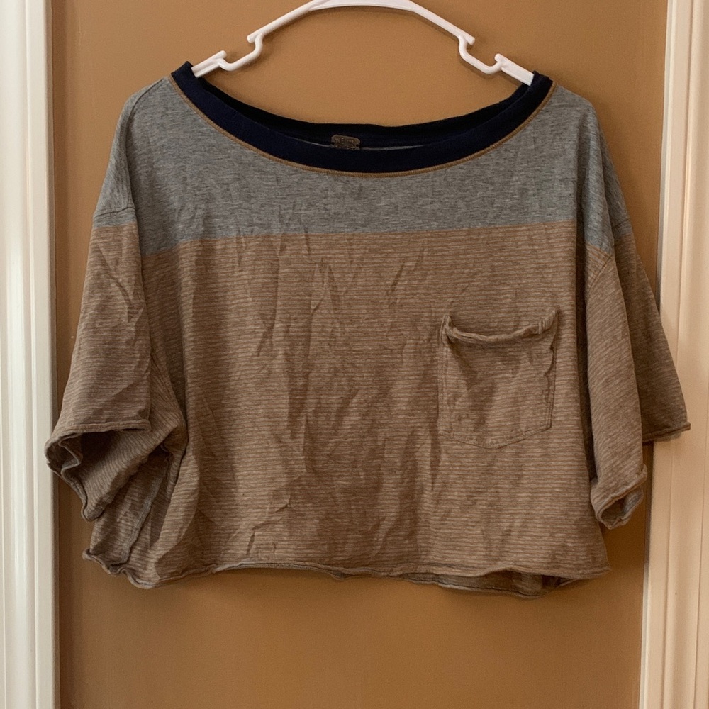 We The Free Gray and Tan Cropped Top